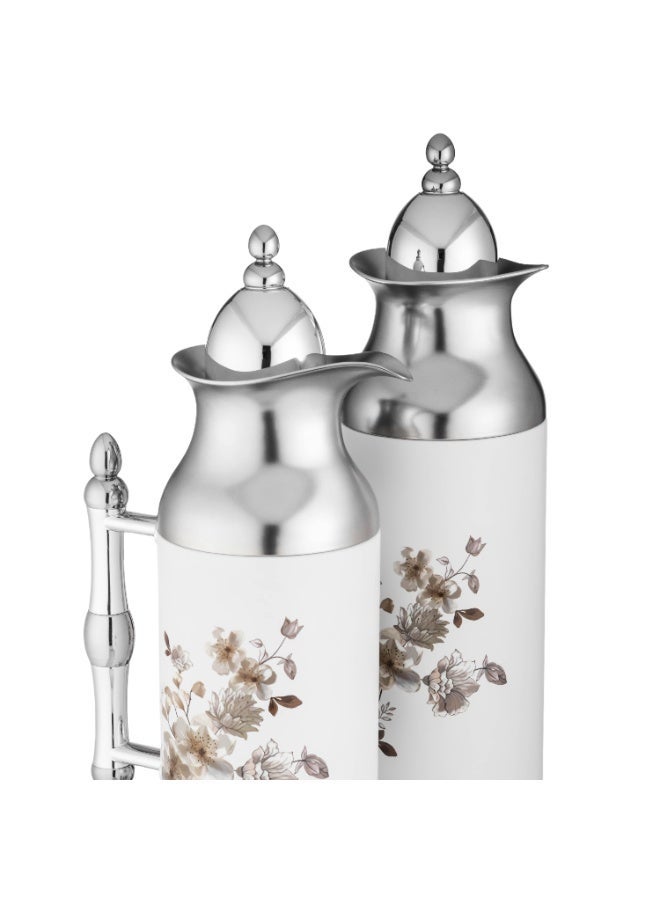 ريفان طقم ترامس ريفان الأبيض 🤍 بنقشة زهور 🌸 – قطعتان بسعات مختلفة بتصميم أنيق - Image 2